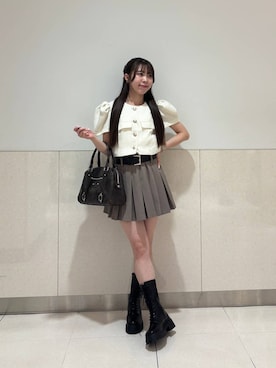 「Heather（ヘザー）のレースアップミドルブーツ　356599（ブーツ、ブラック系）」を使った、ERiNAさん（レディース・153cm）の春コーディネート