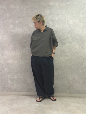 「EKAL（エカル）の『接触冷感/速乾』SOLOTEX ショートスリーブ プルオーバーシャツ（シャツ/ブラウス、グレー系）」を使った、enotaku0905さん（メンズ・173cm）の春コーディネート