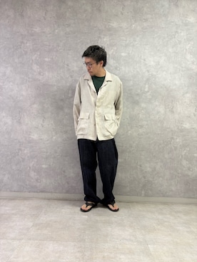 「URBAN RESEARCH DOORS（アーバンリサーチドアーズ）のSTILL BY HAND　リネンシャツカバーオール（カバーオール、ホワイト系）」を使った、enotaku0905さん（メンズ・173cm）の夏コーディネート