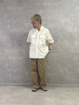 「URBAN RESEARCH DOORS（アーバンリサーチドアーズ）のTHE NORTH FACE PURPLE LABEL　BUTTONDOWN FIELD SHORT-SLEEVE SHIRTS（シャツ/ブラウス、ホワイト系）」を使った、enotaku0905さん（メンズ・173cm）の春コーディネート