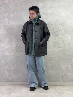 「URBAN RESEARCH DOORS（アーバンリサーチドアーズ）のCow Leather Chore Jacket（その他アウター、ブラック系）」を使った、TAKUMA ENOMOTOさん（メンズ・173cm）の秋コーディネート