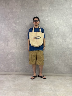 「GRIP SWANY（グリップスワニー）の『別注』GRIP SWANY×EKAL　バギーショーツ（その他パンツ、ベージュ系）」を使った、enotaku0905さん（メンズ・173cm）の夏コーディネート