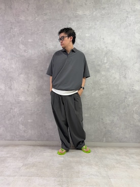 「EKAL（エカル）の『吸水速乾/通気性/軽量』DOT AIR TROUSERS（その他パンツ、グレー系）」を使った、enotaku0905さん（メンズ・173cm）の夏コーディネート