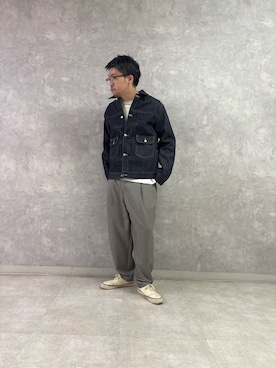 「URBAN RESEARCH DOORS（アーバンリサーチドアーズ）の『別注』SASSAFRAS×DOORS　GARDENER R JACKET（デニムジャケット、ブルー系）」を使った、enotaku0905さん（メンズ・173cm）の春コーディネート