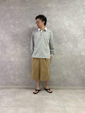 「FORK&SPOON（フォークアンドスプーン）のFORK&SPOON　クリンクルワイドショーツ（その他パンツ、ベージュ系）」を使った、enotaku0905さん（メンズ・173cm）の夏コーディネート