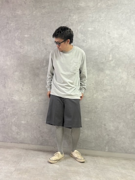 「URBAN RESEARCH DOORS（アーバンリサーチドアーズ）のTHE NORTH FACE PURPLE LABEL　8OZ FIELD LONG-SLEEVE POCKET T-SHIRTS（Tシャツ/カットソー、グレー系）」を使った、enotaku0905さん（メンズ・173cm）の夏コーディネート