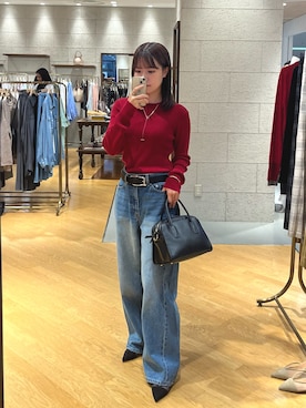 「赤ニット」｜mhoo000さん（レディース・156cm）の夏コーディネート