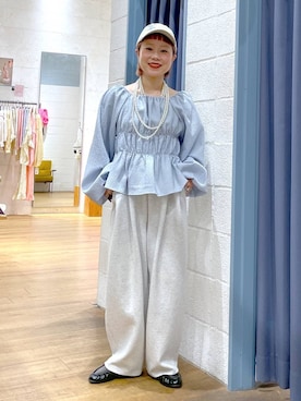 「LOWRYS FARM（ローリーズファーム）のパールタレンネックレス　249411（ネックレス、ベージュ系）」を使った、omizo555さん（レディース・153cm）の春コーディネート