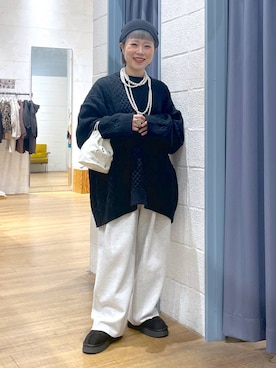 「LOWRYS FARM（ローリーズファーム）のパールタレンネックレス　249411（ネックレス）」を使った、omizo555さん（レディース・153cm）の冬コーディネート