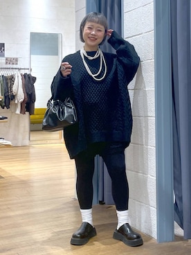 「LOWRYS FARM（ローリーズファーム）のパールタレンネックレス　249411（ネックレス）」を使った、omizo555さん（レディース・153cm）の冬コーディネート