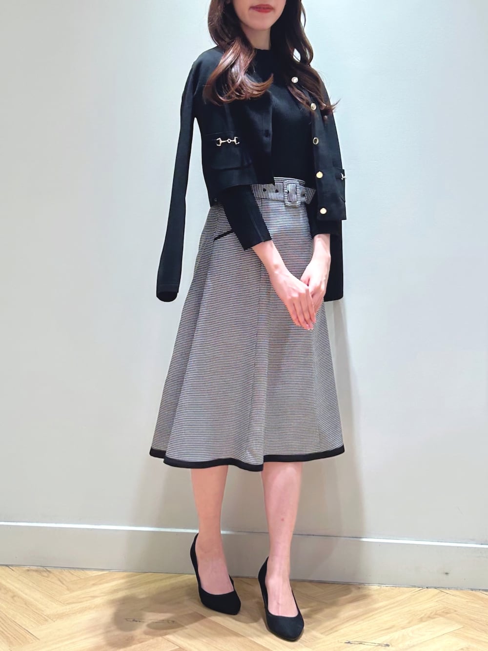 レッセパッセ LAISSE PASSE ベルト付き千鳥フレアースカート M レッセパッセ LAISSE PASSE ベルト付き千鳥フレアースカート M