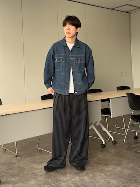 「CPCM（シーピーシーエム）のメッシュデニムトラッカージャケット（ブルゾン、ブルー系）」を使った、kaise11さん（メンズ・176cm）の冬コーディネート