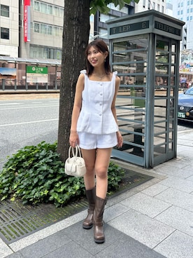 「ぺプラムトップス」｜「アイテム（ブーツ）」を使った、Misatoさん（レディース・160cm）の夏コーディネート