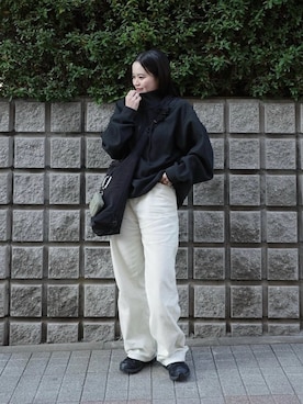「feepur（フェピュール）の【４size展開】コーデュロイワイドストレートパンツ（その他パンツ、ホワイト系）」を使った、wakaさん（レディース・158cm）の秋コーディネート