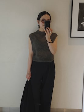 「SIYAZU（シヤジュ）のSIPT7151 カーブドワンタックチノパンツ_ブラック（その他パンツ、ブラック系）」を使った、wakaさん（レディース・158cm）の夏コーディネート