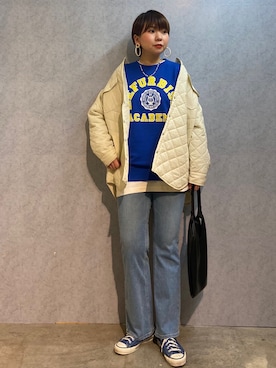 「ブルーコーデ」｜「アイテム（ノーカラージャケット）」を使った、0gasanさん（レディース・168cm）の冬コーディネート