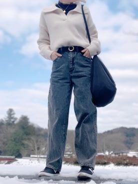 「スキッパーニット」｜「アイテム（アクセサリー）」を使った、k a n a ☺︎さん（レディース・160cm）の冬コーディネート