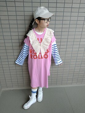 「BIG FIELD（ビッグフィールド）のアイテム（ワンピース/ドレス）」を使った、kikkiさん（キッズ・130cm）の春コーディネート
