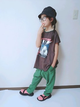 「PAPAPAPARK（パパパパーク）のアイテム（帽子）」を使った、kikkiさん（キッズ・130cm）の夏コーディネート