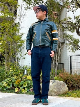 「HANES（ヘインズ）の【HANES/ヘインズ】BEFFY LONGSLEEVE TEE/ビーフィー/ロンT/無地/ユニセックス ヘビーウェイト（Tシャツ/カットソー、ブルー系）」を使った、melOnさん（メンズ・173cm）の春コーディネート