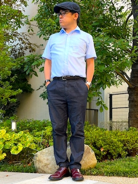 「アイテム（ビジネスシャツ）」を使った、melOnさん（メンズ・173cm）の秋コーディネート