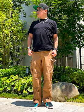 「HANES(ヘインズ)のアイテム」を使った、melOnさん(メンズ・173cm)の夏コーディネート