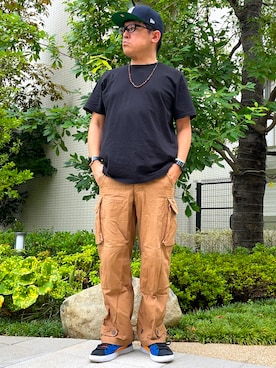 「アイテム（カーゴパンツ）」を使った、melOnさん（メンズ・173cm）の夏コーディネート