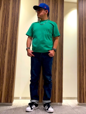 「PRO CLUB （プロクラブ）のPRO CLUB(プロクラブ) /6.5オンス スーパーヘビーウェイト クルーネック 半袖Tシャツ Heavyweight Cotton Short Sleeve Crew Neck T-Shirt（Tシャツ/カットソー）」を使った、melOnさん（メンズ・173cm・40代）の夏コーディネート