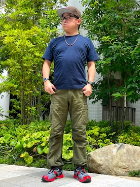 「アイテム（キャップ）」を使った、melOnさん（メンズ・173cm）の夏コーディネート