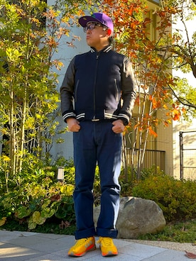 「アイテム（スニーカー）」を使った、melOnさん（メンズ・173cm）の冬コーディネート