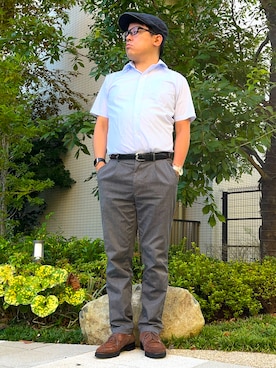 「アイテム（ビジネスシャツ）」を使った、melOnさん（メンズ・173cm）の秋コーディネート