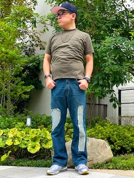 「TonyTaizsun（トニータイズサン）のTonyTaizsun/別注オールドビーズネックレス（ネックレス）」を使った、melOnさん（メンズ・173cm・40代）の秋コーディネート