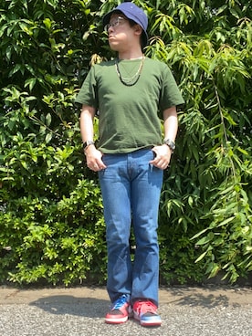 「BLUE BLUE（ブルーブルー）のアイテム（アクセサリー）」を使った、melOnさん（メンズ・173cm）の夏コーディネート