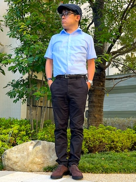 「アイテム（ビジネスシャツ）」を使った、melOnさん（メンズ・173cm）の秋コーディネート
