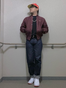 「airforce1」｜「アイテム（帽子）」を使った、melOnさん（メンズ・173cm）の冬コーディネート