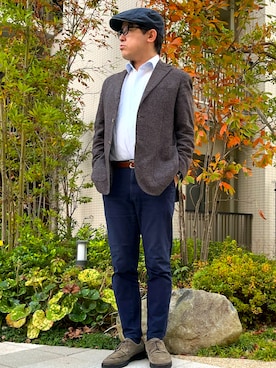 「アイテム（ビジネスシャツ）」を使った、melOnさん（メンズ・173cm）の冬コーディネート