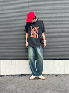 「アイテム（帽子、レッド系）」を使った、mitsuhirotodaさん（メンズ・175cm）の夏コーディネート