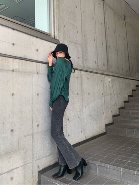 「EMODA（エモダ）のスクエアポイントミドルブーツ（ブーツ）」を使った、パニラガオパオリン (ELENDEEK)さん（レディース・167cm）の秋コーディネート