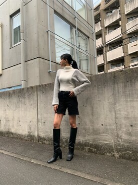 「EMODA（エモダ）のスクエアポイントミドルブーツ（ブーツ）」を使った、パニラガオパオリン (ELENDEEK)さん（レディース・167cm）の秋コーディネート