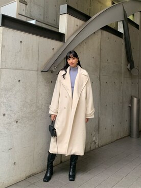 「EMODA（エモダ）のスクエアポイントミドルブーツ（ブーツ）」を使った、パニラガオパオリン (ELENDEEK)さん（レディース・167cm）の冬コーディネート