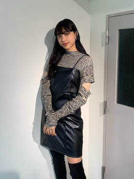 「レザーワンピース」｜「アイテム（ブーツ）」を使った、パニラガオパオリン (ELENDEEK)さん（レディース・167cm）の秋コーディネート