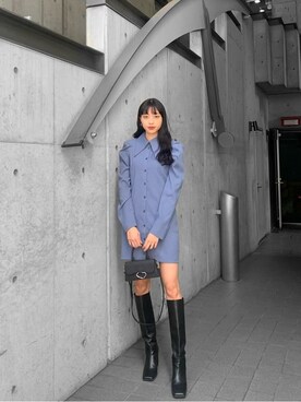 「EMODA（エモダ）のスクエアポイントミドルブーツ（ブーツ）」を使った、パニラガオパオリン (ELENDEEK)さん（レディース・167cm）の冬コーディネート