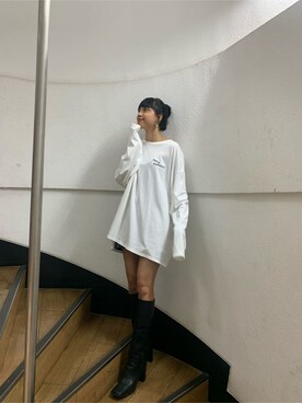 「EMODA（エモダ）のスクエアポイントミドルブーツ（ブーツ）」を使った、パニラガオパオリン (ELENDEEK)さん（レディース・167cm）の秋コーディネート