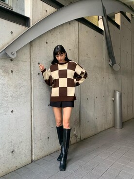 「EMODA（エモダ）のスクエアポイントミドルブーツ（ブーツ）」を使った、パニラガオパオリン (ELENDEEK)さん（レディース・167cm）の秋コーディネート