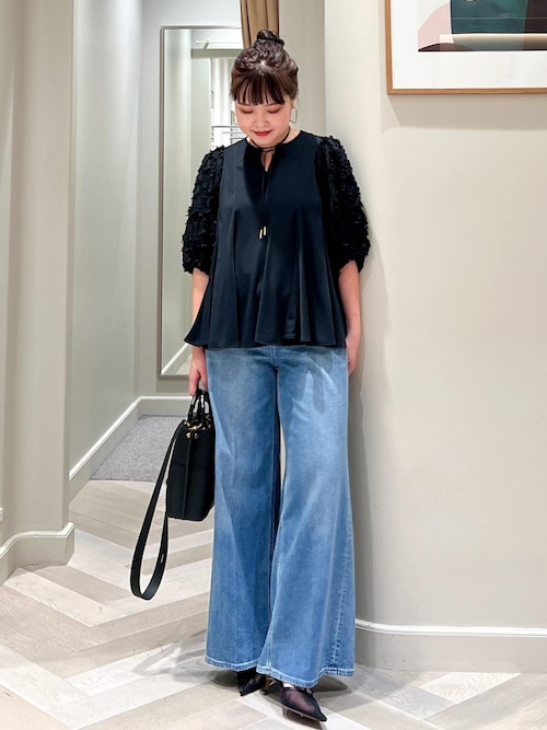 セール】ジャガードスリーブコンビブラウス/イージーケア（シャツ