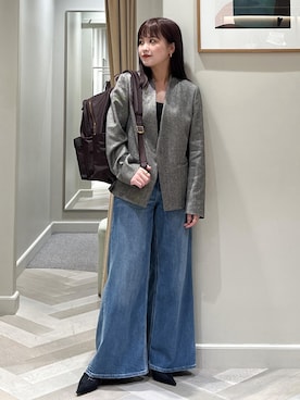 「アイテム（ノーカラージャケット）」を使った、tsukaさん（レディース・155cm・20代）の秋コーディネート