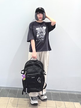 「MILKFED.（ミルクフェド）のMILKMAN BEAR CAP（キャップ）」を使った、MOMOさん（レディース・150cm）の夏コーディネート