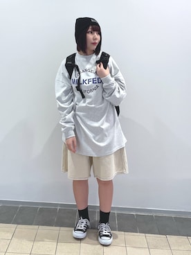 「いいね&フォロー よろしくお願いします☺︎」｜「アイテム（ニットキャップ/ビーニー）」を使った、MOMOさん（レディース・150cm）の秋コーディネート