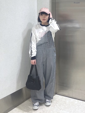 「MILKFED.（ミルクフェド）のアイテム（オールインワン・サロペット）」を使った、MOMOさん（レディース・150cm）の春コーディネート