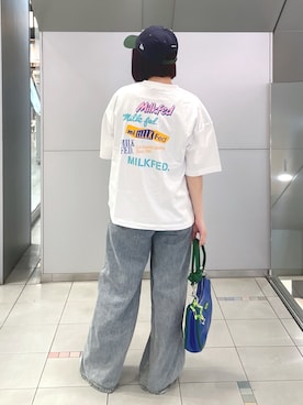 「ワイドシルエット」｜「アイテム（キャップ）」を使った、MOMOさん（レディース・150cm）の夏コーディネート